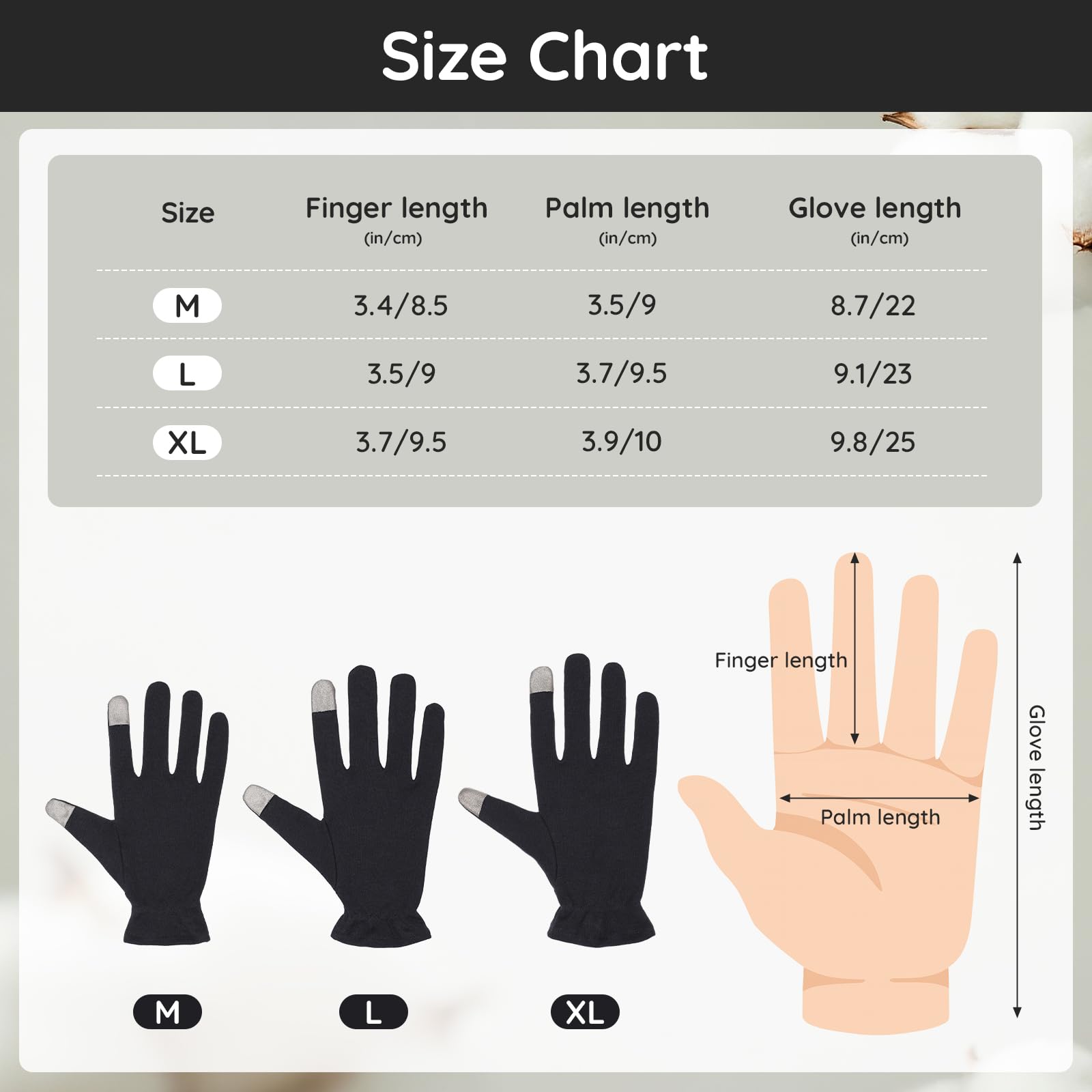 Segbeauty Guanti Cotone Nero, 6 Paia Guanti di Cotone per Dermatiti, con Dita Touchscreen, Morbido e Traspiranti, per Idratare Mani Secche, Ispezione Gioielli, Eczemi (L)