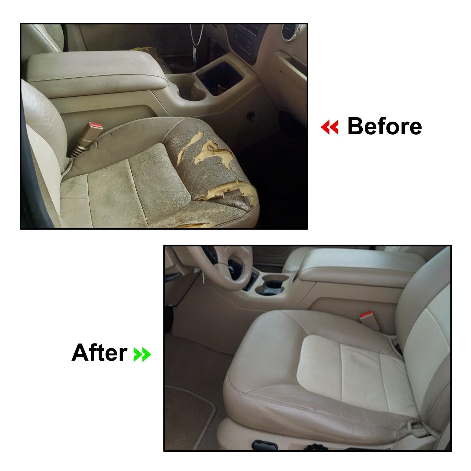 GXARTS Driver and Passenger Side Bottom and Top Lean Back Replacement Perforated Leather Seat Cover Tan Compatible with Ford Expedition 2003 2004 2005 2006