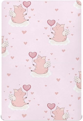 Crib Sheets for Boys Girl Cute Pink Pigs Neutral Mini Crib Mattress Sheets Fitted, Clouds Toddler Baby Sheets for Crib Mattress Soft & Breathable 39
