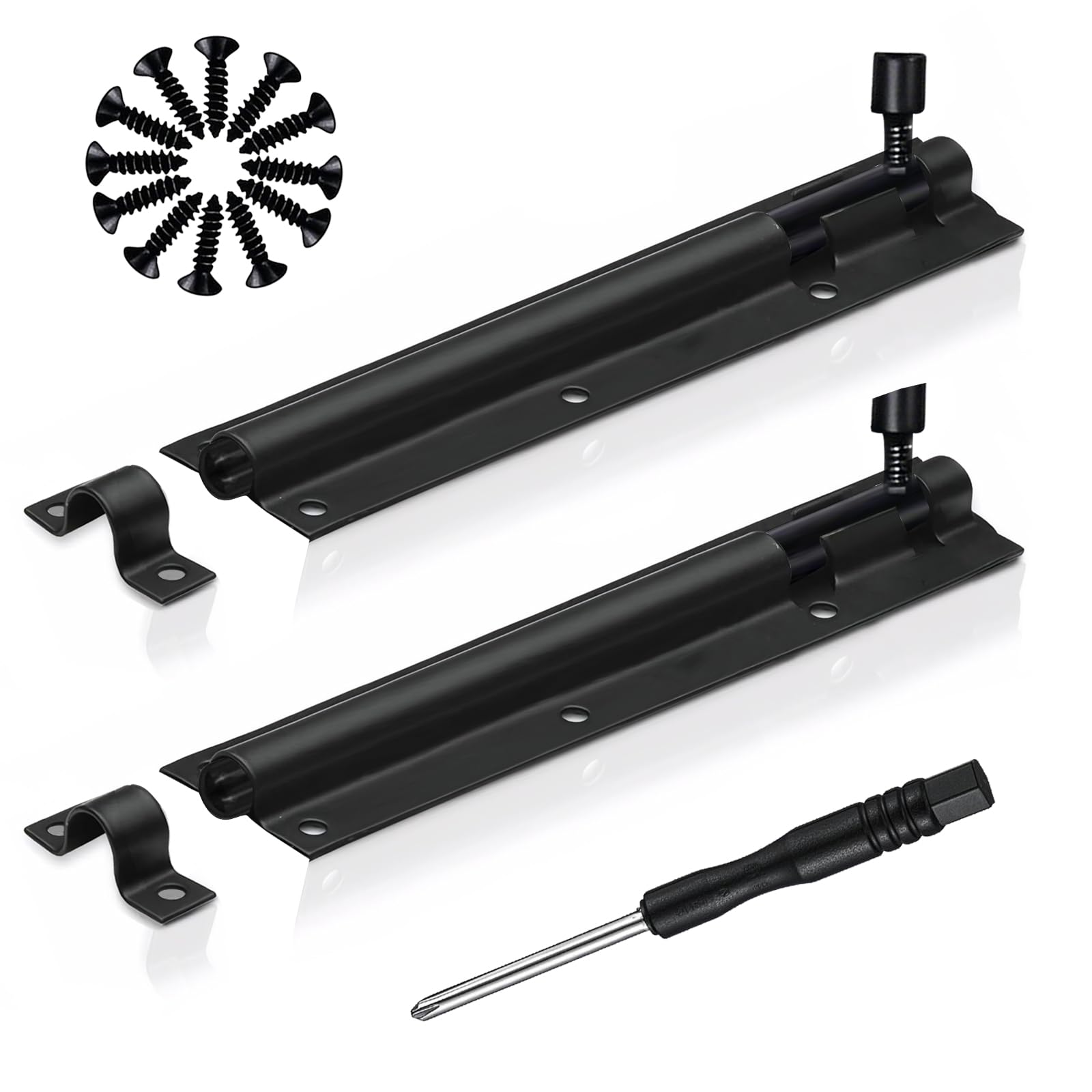 2 Pack Bolt Lock, 214mm (8") Heavy Duty Gate Bolts for Wooden Gates with 12 Screws and 1 Screwdriver
