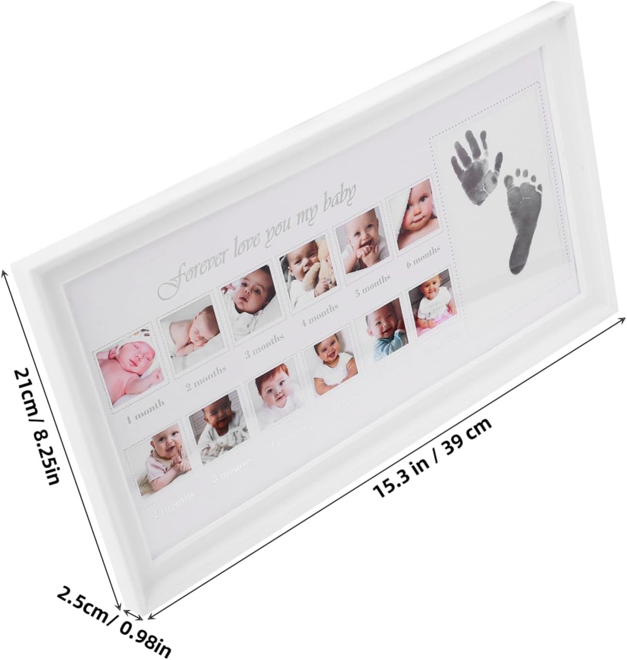 First Year Handprint and Footprint Picture Frame Keepsake for Boys and Easy to Use Growth Memory Display White Decorative Nursery Wall and Table Frame