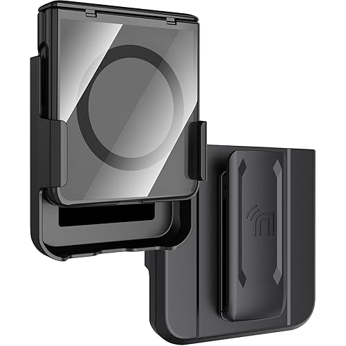 Nakedcellphone Electro Combo for Samsung Galaxy Z Flip 7 Phone Case with Belt Clip Holster Holder - Built-in Screen Protector - Hinge Cover - Compatible with MagSafe - Black/Clear