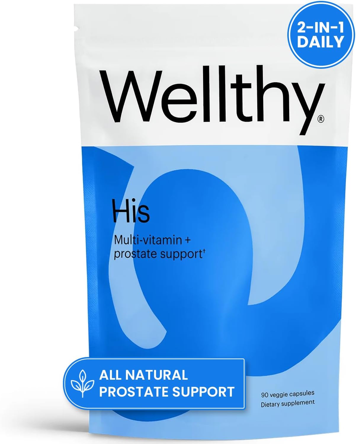 Wellthy His Daily Natural Multivitamin for Men, Premium Prostate Support Supplement, Support Hair Growth (30 Day)