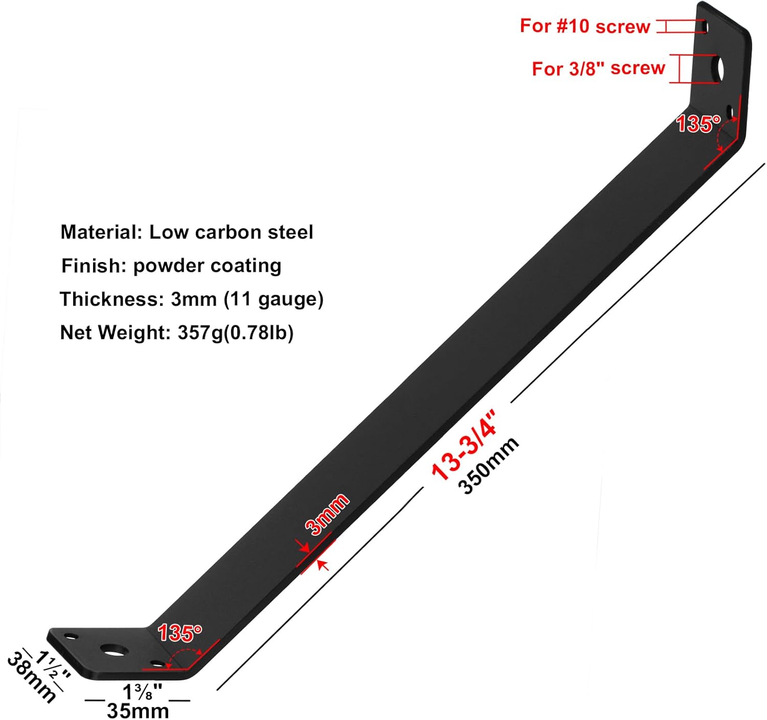4 Pcs 13-3/4" x 1-1/2" Inside Mount 45-Degree Angle Bracket for Post Pergola Wooden Furniture