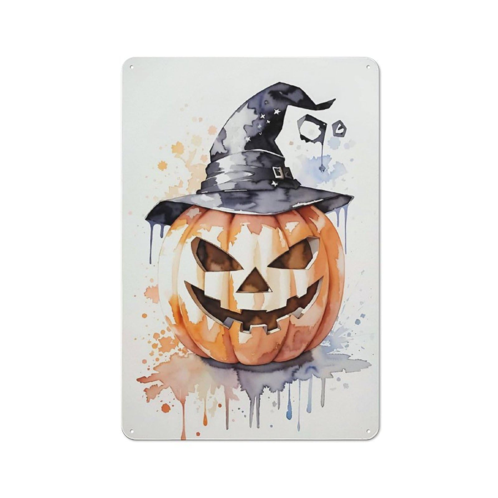 Junmoney Pumpkin With Witch Hat Metal Wall Sign 30X20cm Featuring For Café Or Restaurant, For Vintage Wall Decor Fans, For Metal Sign Collectors