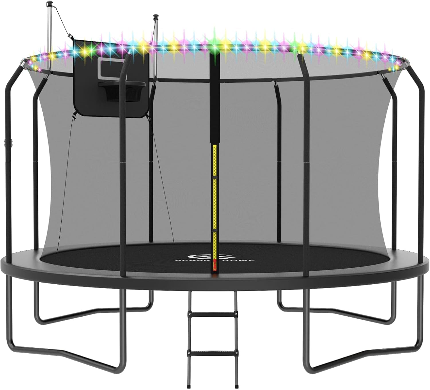 Trampoline Outdoor 8FT 10FT 12FT 14FT 15FT 16FT Trampoline with Basketball Hoop and LED Lights, Recreational Trampolines for Kids and Adults with Net and Ladder, ASTM Approved