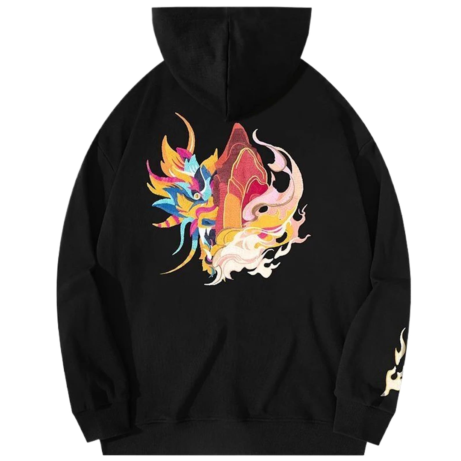 WOLONG Felpe con cappuccio vintage in cotone da uomo con drago tigre ricamate felpe con cappuccio hip hop cinese casual con cappuccio Street