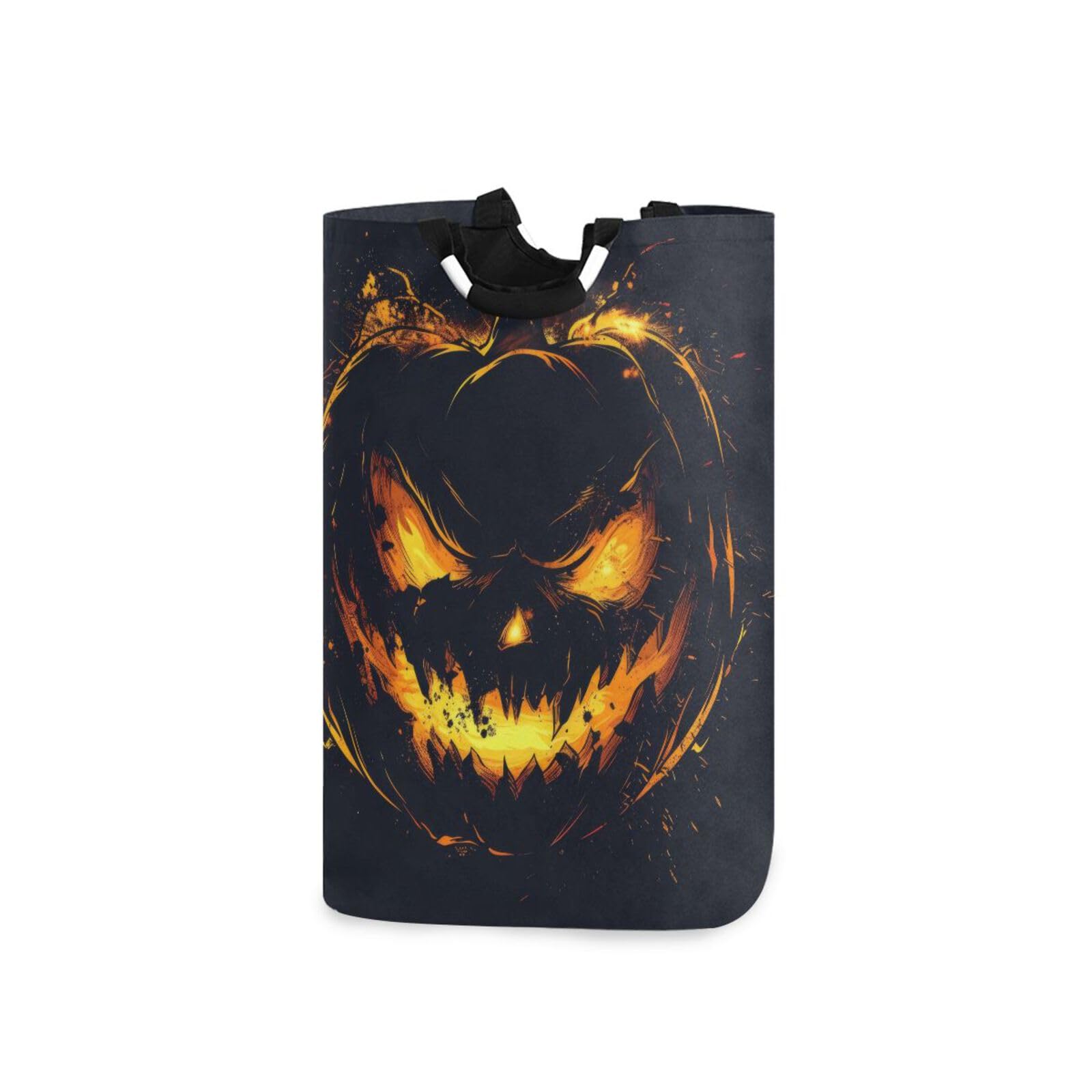 Jihqo Laundry Hamper Basket Halloween Pumpkin Haunted Smile Collapsible Nursery Storage Bin Waterproof Clothing Baskets for Home Bedroom Bathroom Washing Room