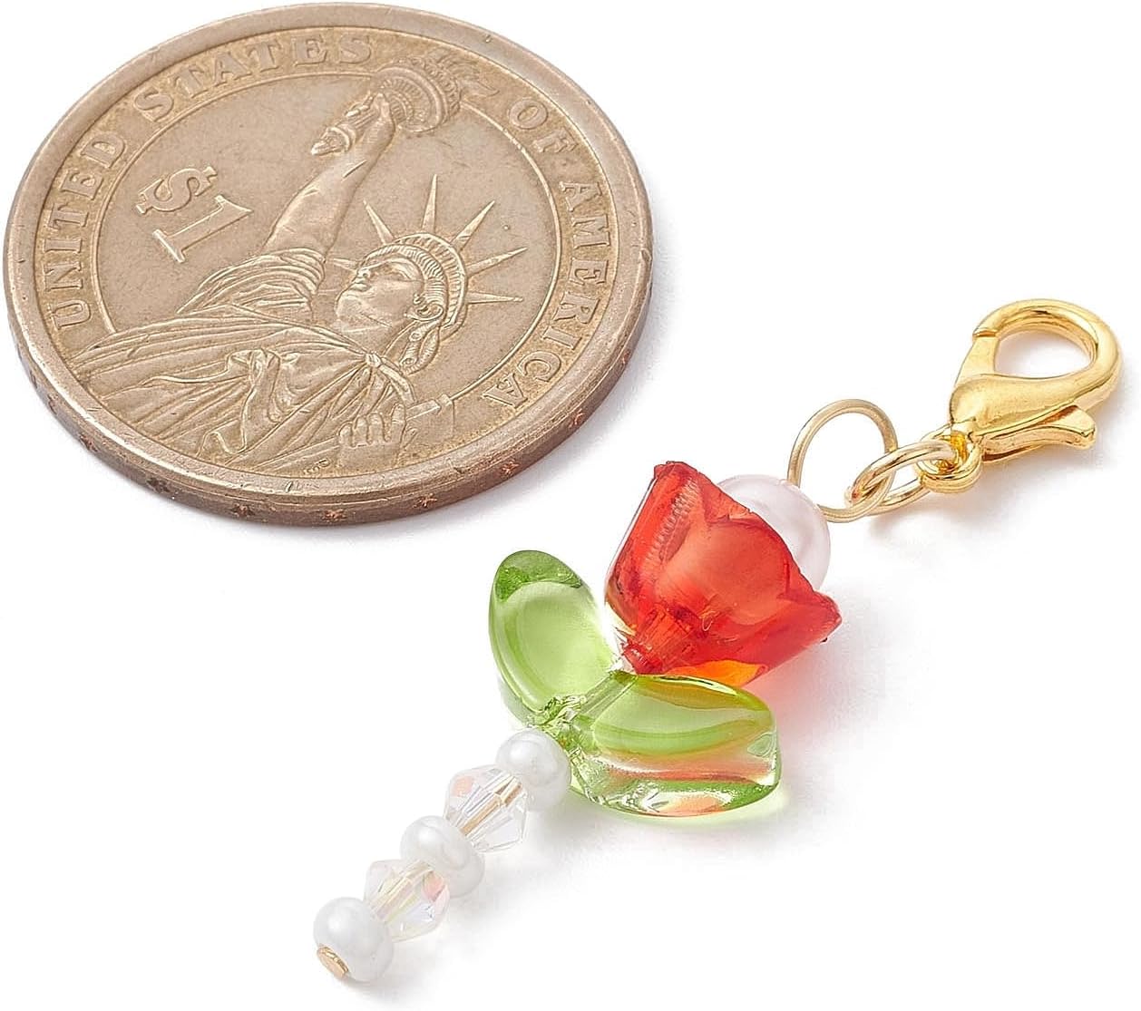 Ipotkitt 50pcs Random Flower Shaped Glass Keychains Transparent Floral Clip on Charms Lobster Claw Clasps Charms for DIY Craft Backpack Lanyard Hanging Decor