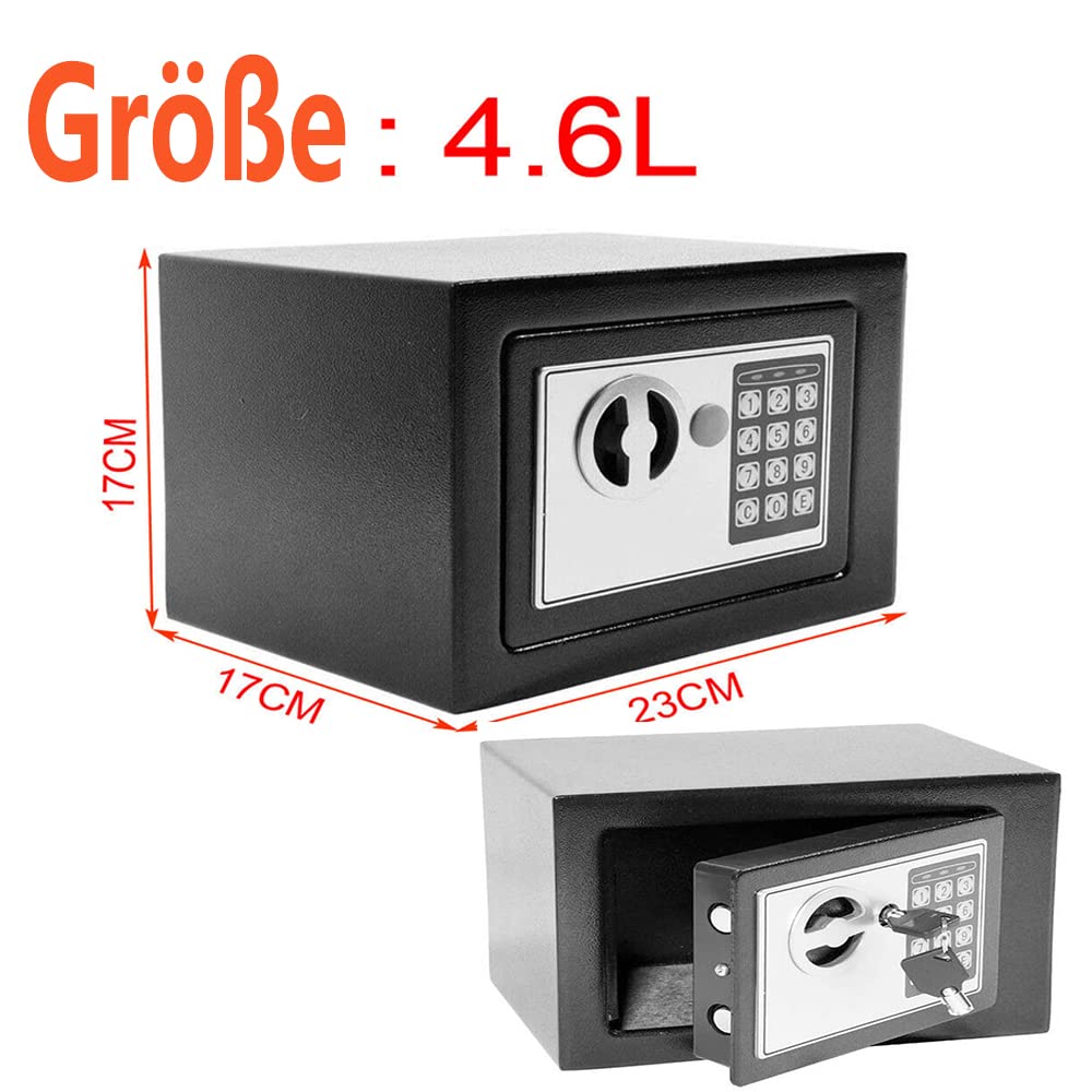 4,6L Elektronischer Safe Tresor MöBeltresor Klein Boden Wandtresor mit 2 x Dringend Schlüssel & Befestigungsschraube,Zuhause Ausweise Sicherheitsbox Stahlsafe Schwarz