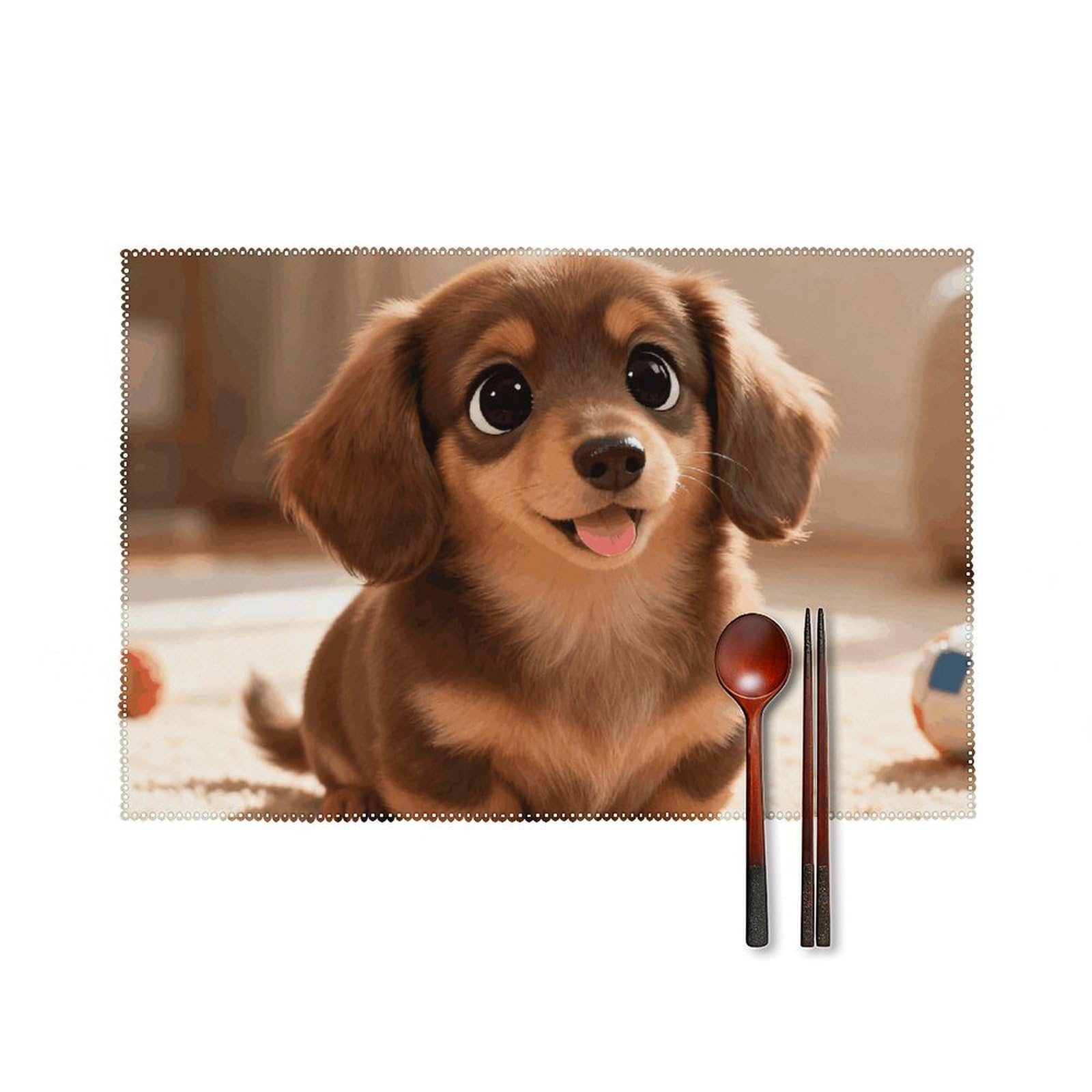 Cute Colored Coffee Dachshund Placemats Set of 6, 12x18 Inch Heat Resistant Washable Canvas Table Mats, Stain Resistant Decorative Dining Placemats for Kitchen, Restaurant, Outdoor Party