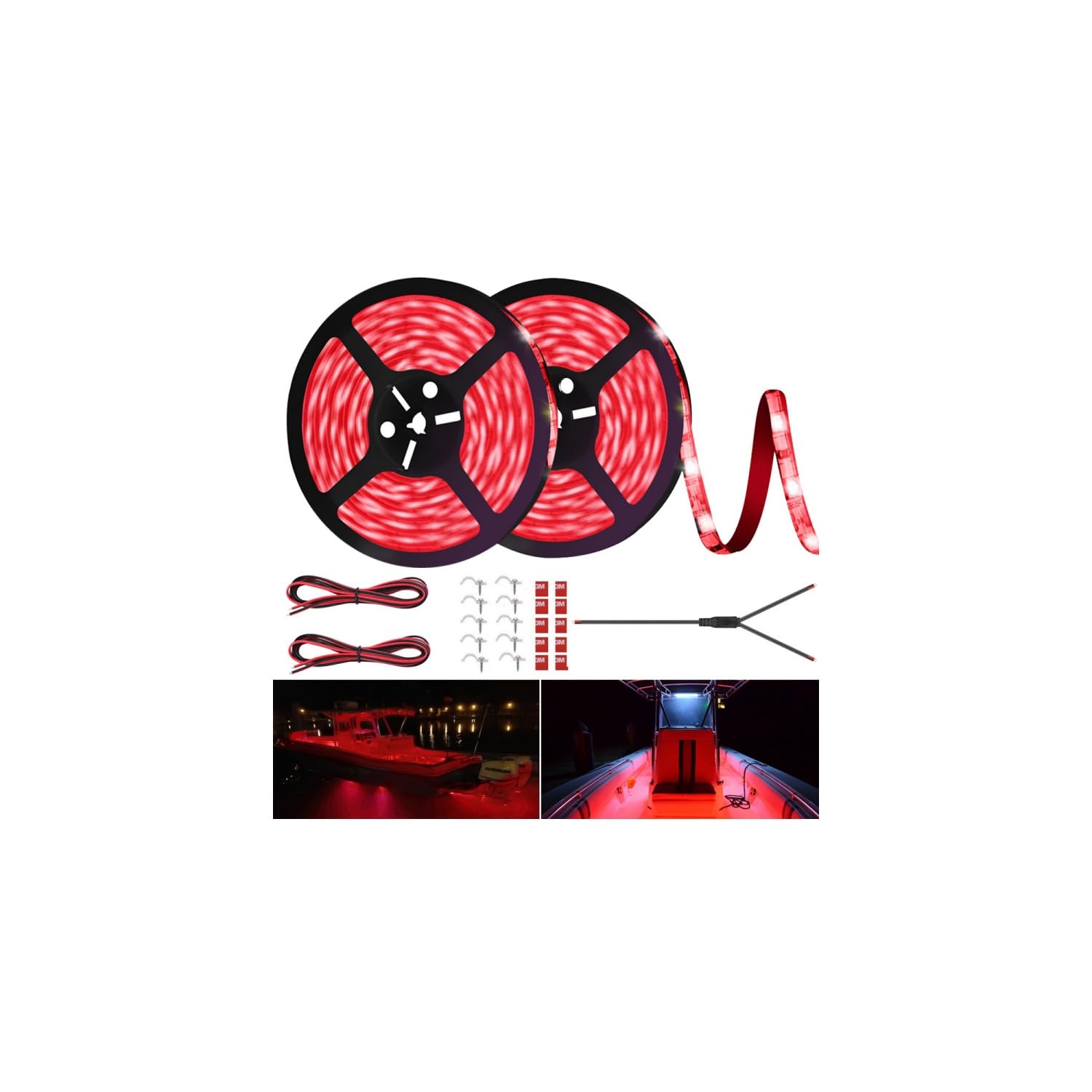 LED Boat Strip Lights, 32.8FT Marine Pontoon Led Lights, Waterproof Boat Interior Light, Under Gunnel Lights, Boat Deck Light, Night Fishing Lights, Good for Pontoon Bass Fishing Yacht Kayak (Red)