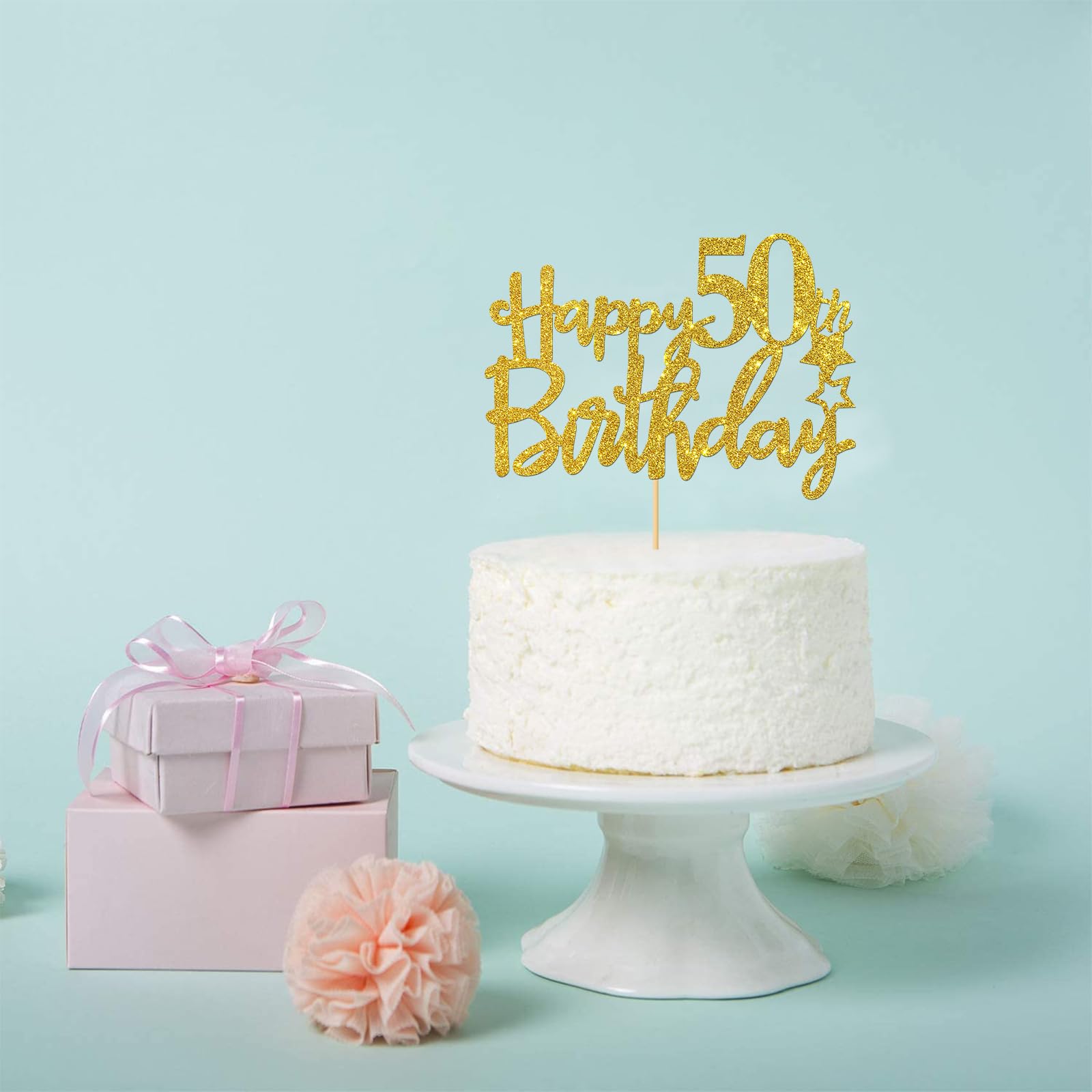 Happy 50th Birthday Cake Topper – Glitzer, „Cheers To 50 Years“, Fertig Montiert