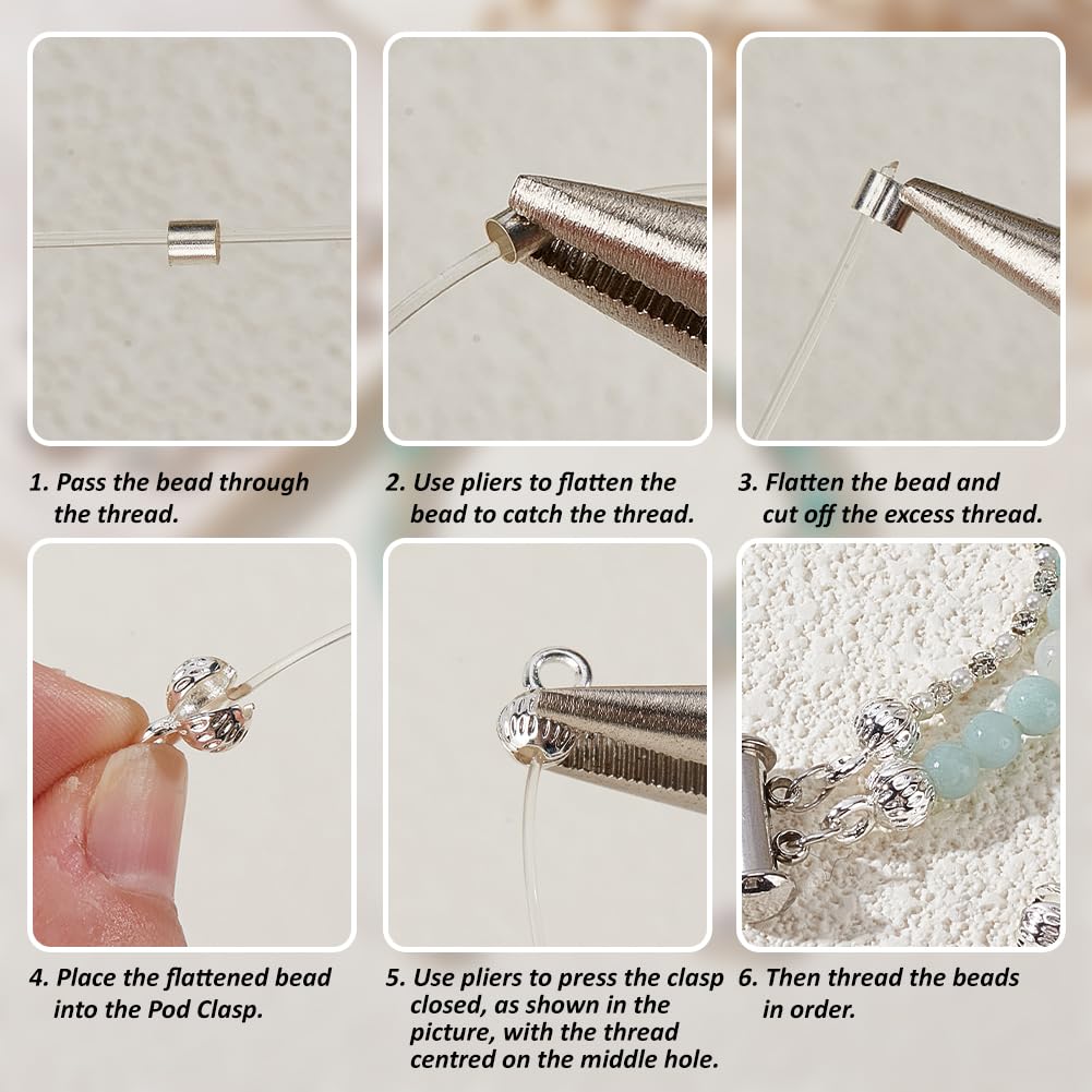 BENECREAT 40 pz. Perline di Copertura A Cricchetto Placcate In Argento, Punte per Perline A Conchiglia In Ottone, Terminali A Catena Calotte Terminali, Coprinodo per Collana, Risultati Fai Da Te