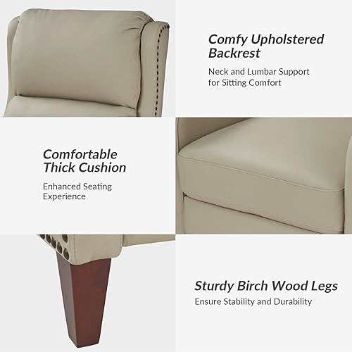 Miniatura 6 de HULALA HOME Silla reclinable de cuero moderna silla reclinable con respaldo y reposapiés ajustables sofá casual de cuero individual cómoda silla de