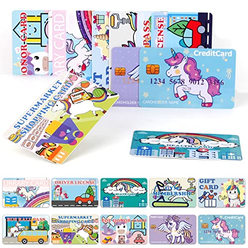 Fake Credit Cards for Kids - 10pcs Unicorn Play Credit Cards Pretend Debit & Membership Cards Set