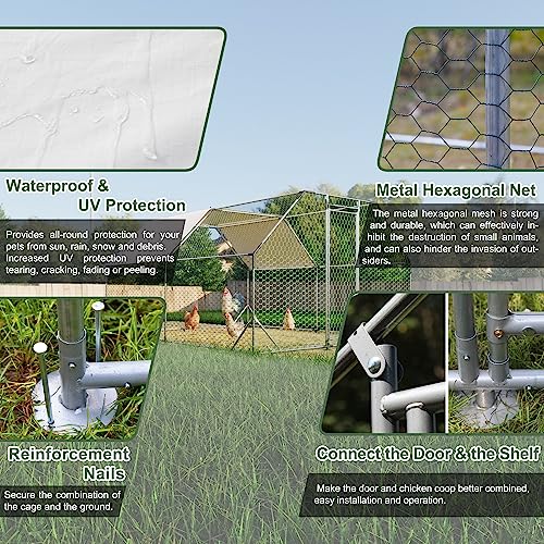Image of CHIKENCOOP 13x9.8x6.5 ft Metal Chicken Coop, 2-Room Chicken Run with Cover