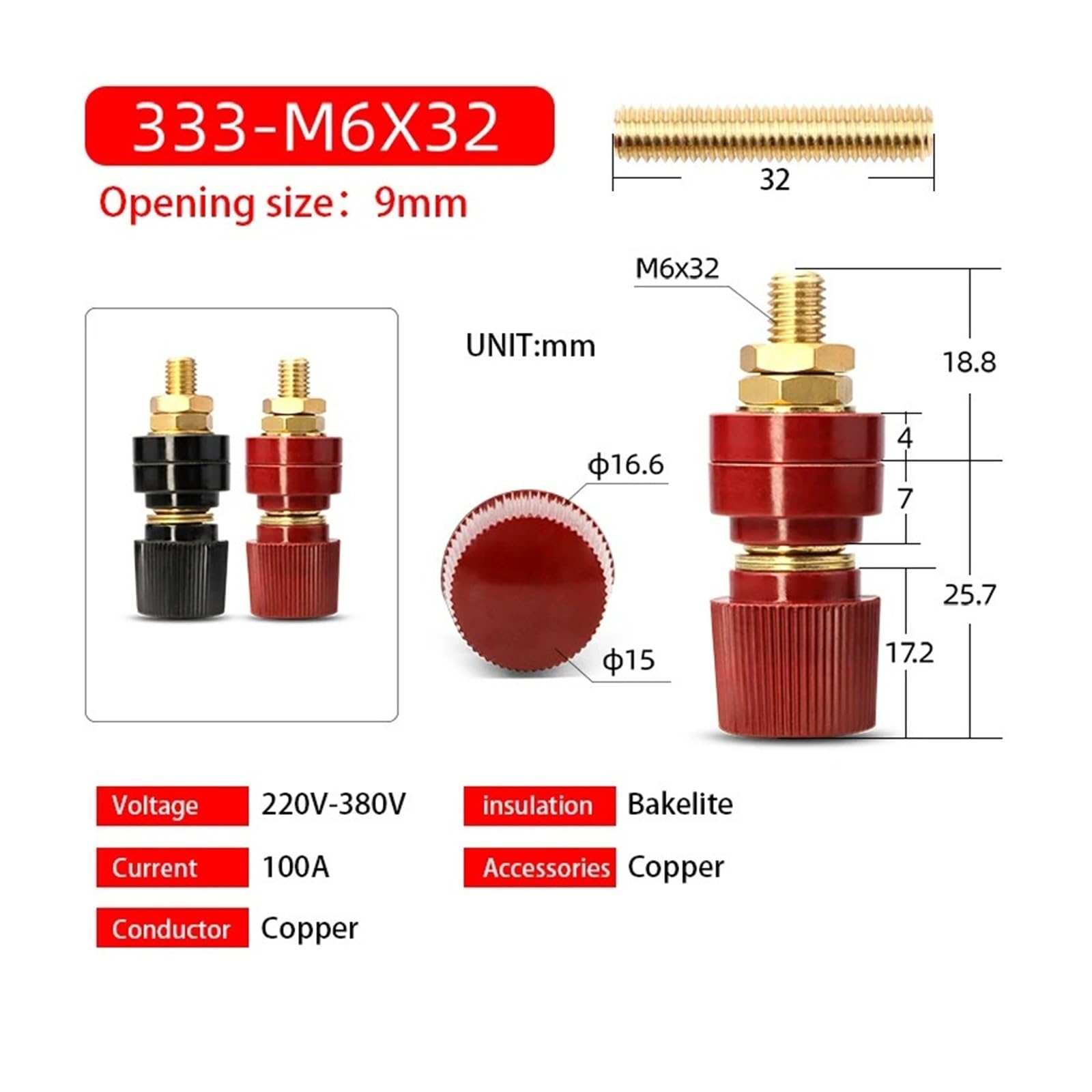 Perno in ottone Premium M5 M6 M8 M10 Nero + Rosso Set Accessori for kit terminale connettore for giunzione alimentazione batteria for auto