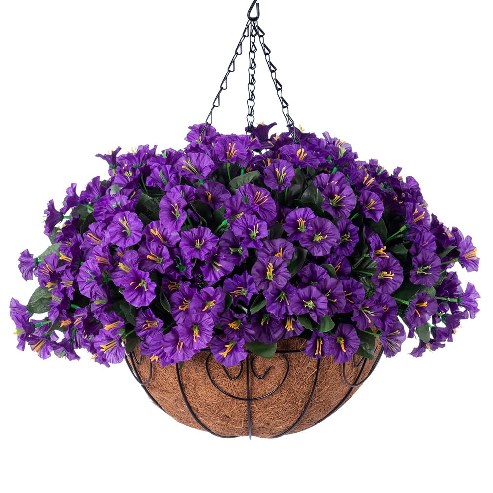 Cesta de flores artificiales colgantes para exteriores, primavera y verano, flores de seda sintética, aspecto exterior, gloria mat
