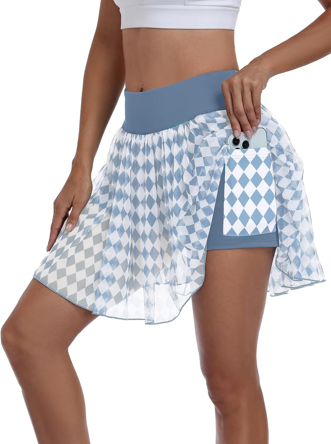 BLEVONH Mesh Skorts for Women Argyle Pleated Tennis Skirt with Shorts Underneath Mini Golf Skort Athletic Pockets - Image 3