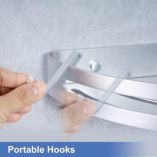 Miniatura 4 de RUGUS Estantes de ducha de esquina de baño, estante de baño de aluminio duradero de 2 niveles, marco de ducha, estante de esquina de baño, estante