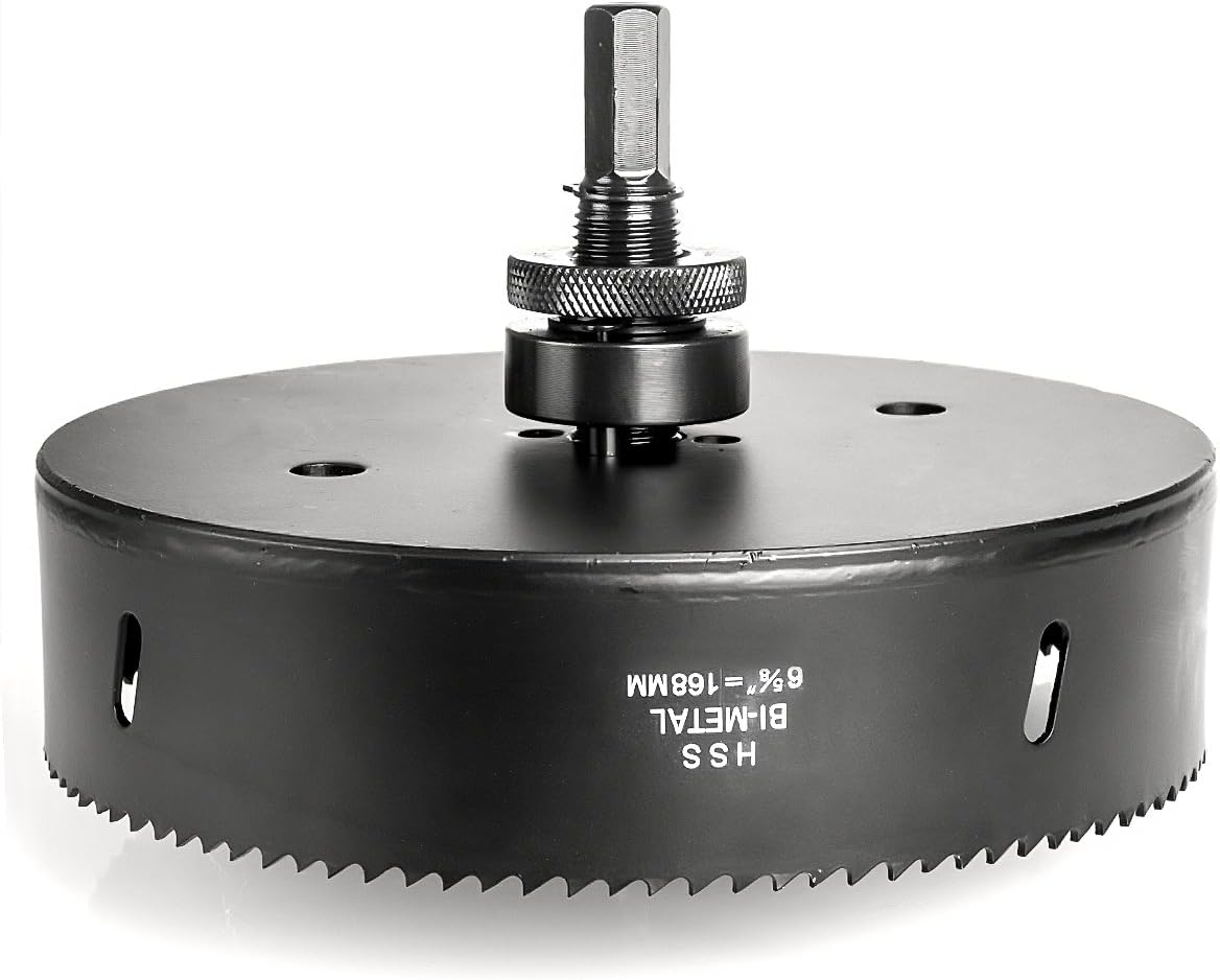 6-5/8 Inch Hole Saw with Heavy Duty Arbor, HSS Bi-Metal Holesaw Drill Bits for Can Light, 6.5In Hole Cutter for Drilling Holes in Wood, Plastic, Drywall, Thin Metal, 168MM Recessed Hole Saw(Black)