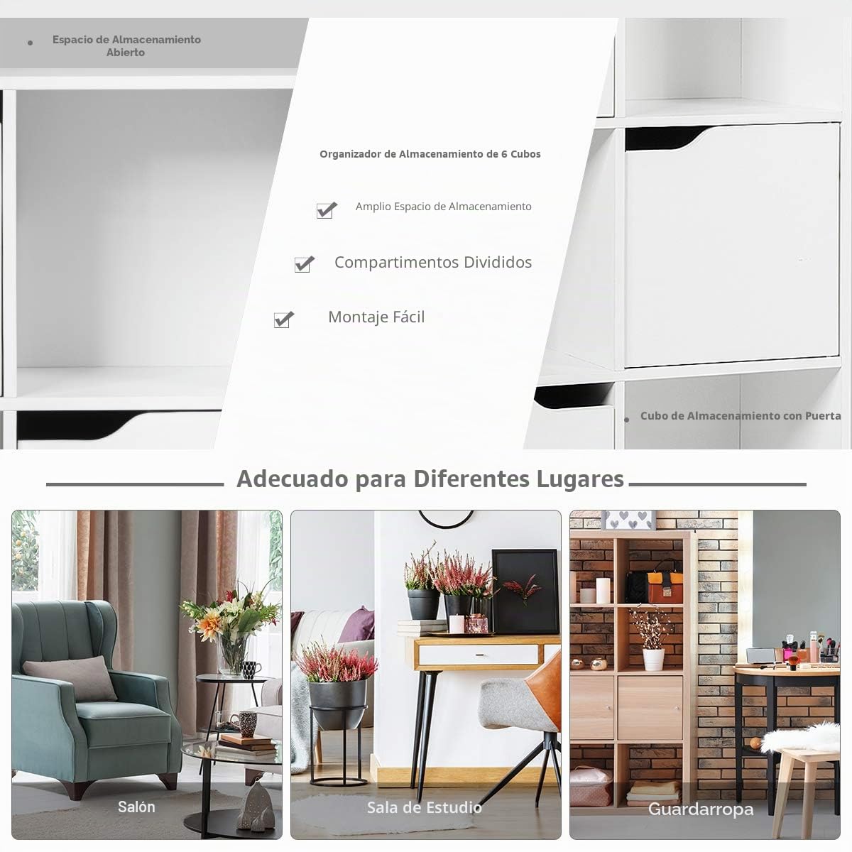 GIANTEX Estantería de 6 Rejillas, con 3 Puertas y Diseño de Tirador, para Oficina, Salón, Dormitorio y Habitación Infantil, Blanco