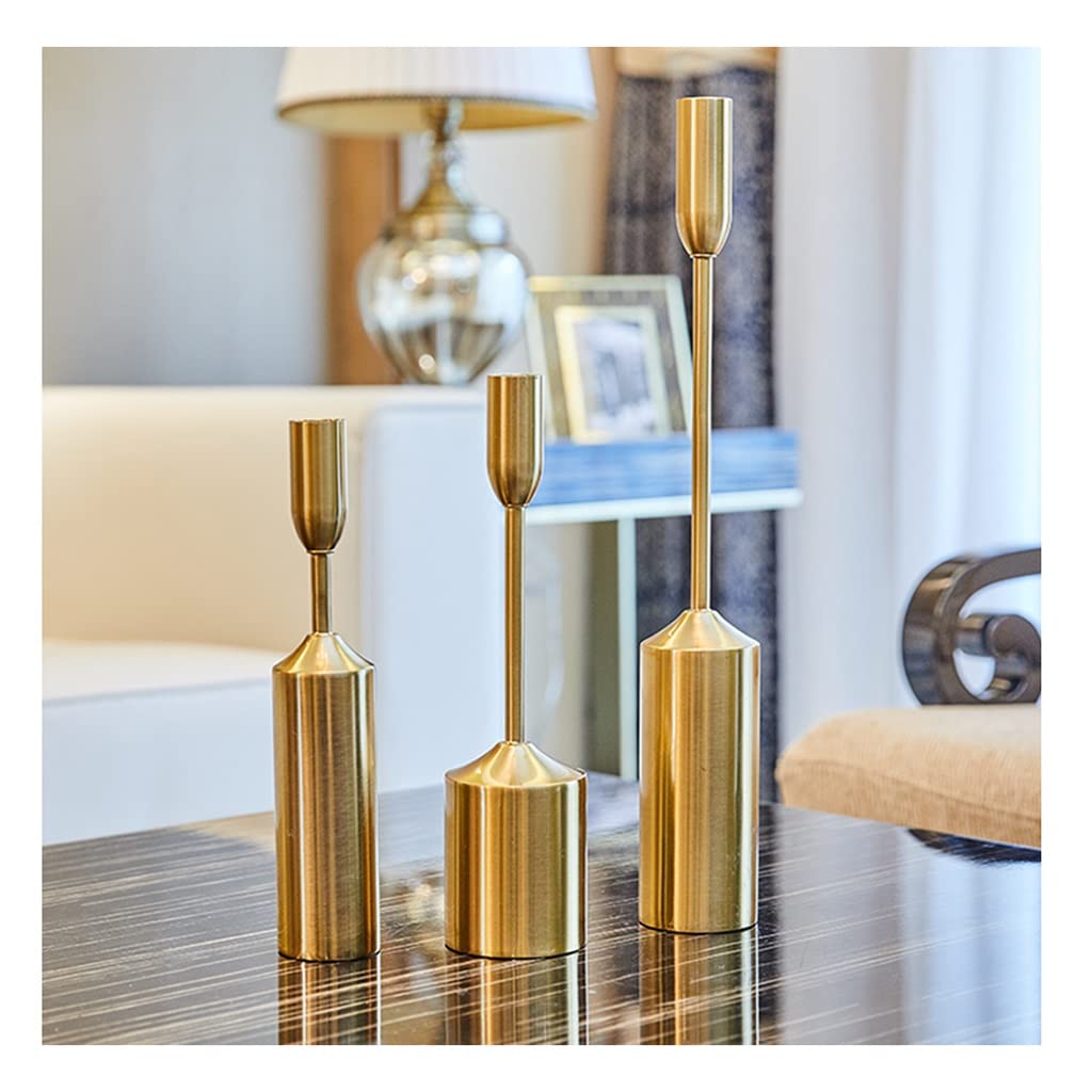 Portavelas Juego De 3 Portavelas De Cono Dorado, Candelabro De Decoración De Mesa De Comedor De Metal Simple, Adecuado para Fiestas De Cumpleaños, Bodas, Decoración Navideña