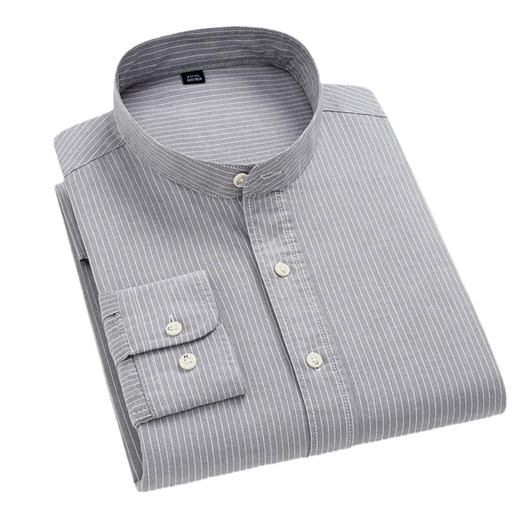 Dninmim Chemises Habillées pour Hommes, Chemise Oxford Rayée en Coton À Manches Longues, Hauts Fins Doux Et Confortables Gray 41 is Asian Size XL