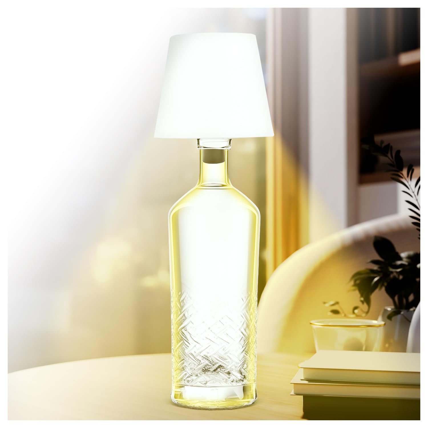 AddLiving LED Flaschenlampe | Akku-Lampe mit Touch-Funktion | Nachttischlampe dimmbar | Lampenschirm | 3 Lichtfarben | 56 LEDs | Wetterfest IP44 | Bottle Light | Inkl. 3 Flaschenaufsätze (Weiß)