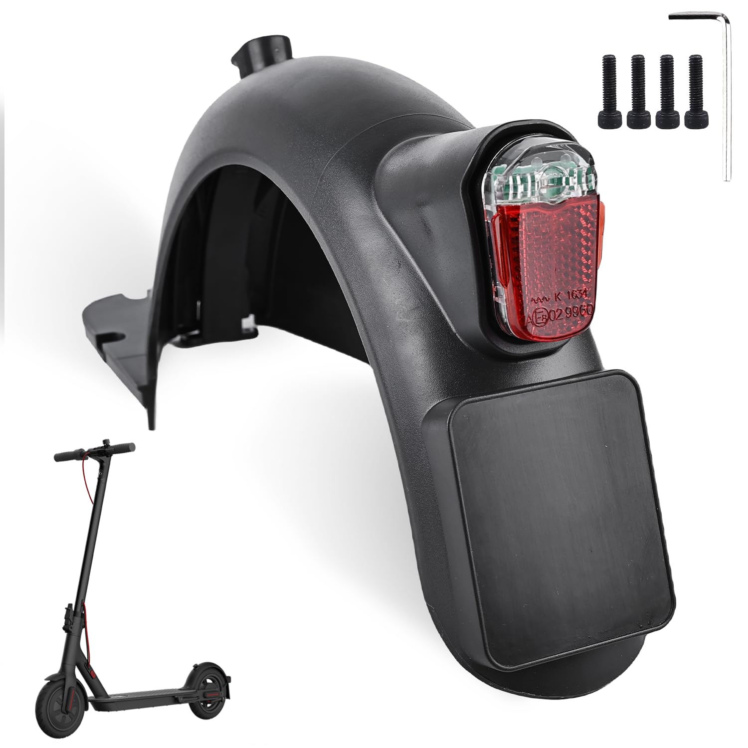Parafango posteriore e posteriore a LED per Segway Ninebot Max G30 G30D Fender Taillight, Parafango posteriore con gancio, fanale posteriore (nero)