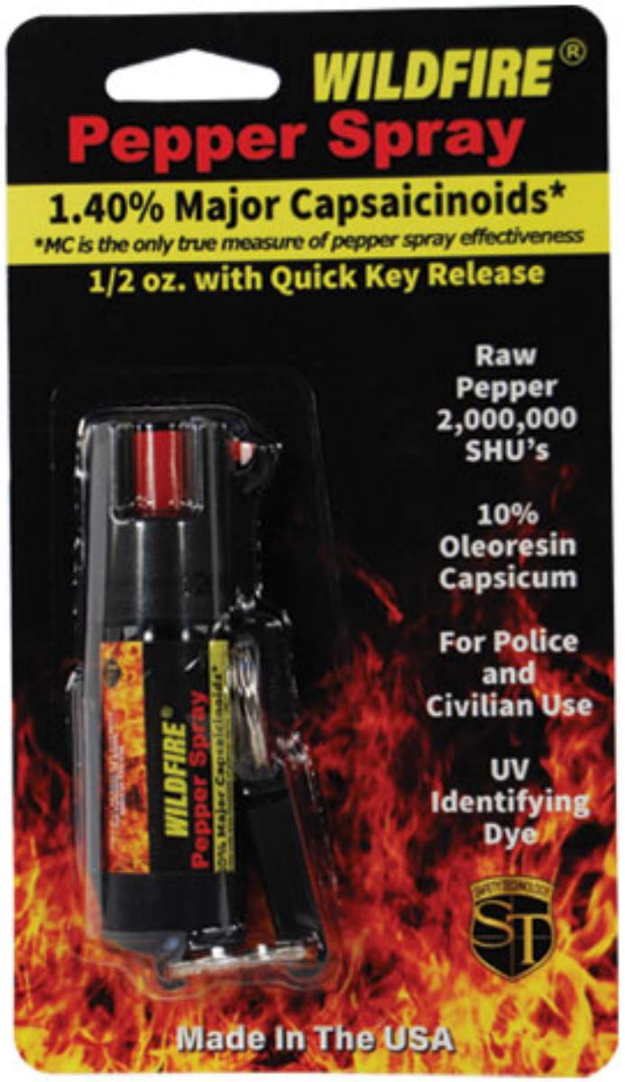 Wildfire 1.4% MC 1/2 oz pepper spray belt clip and quick release keychain