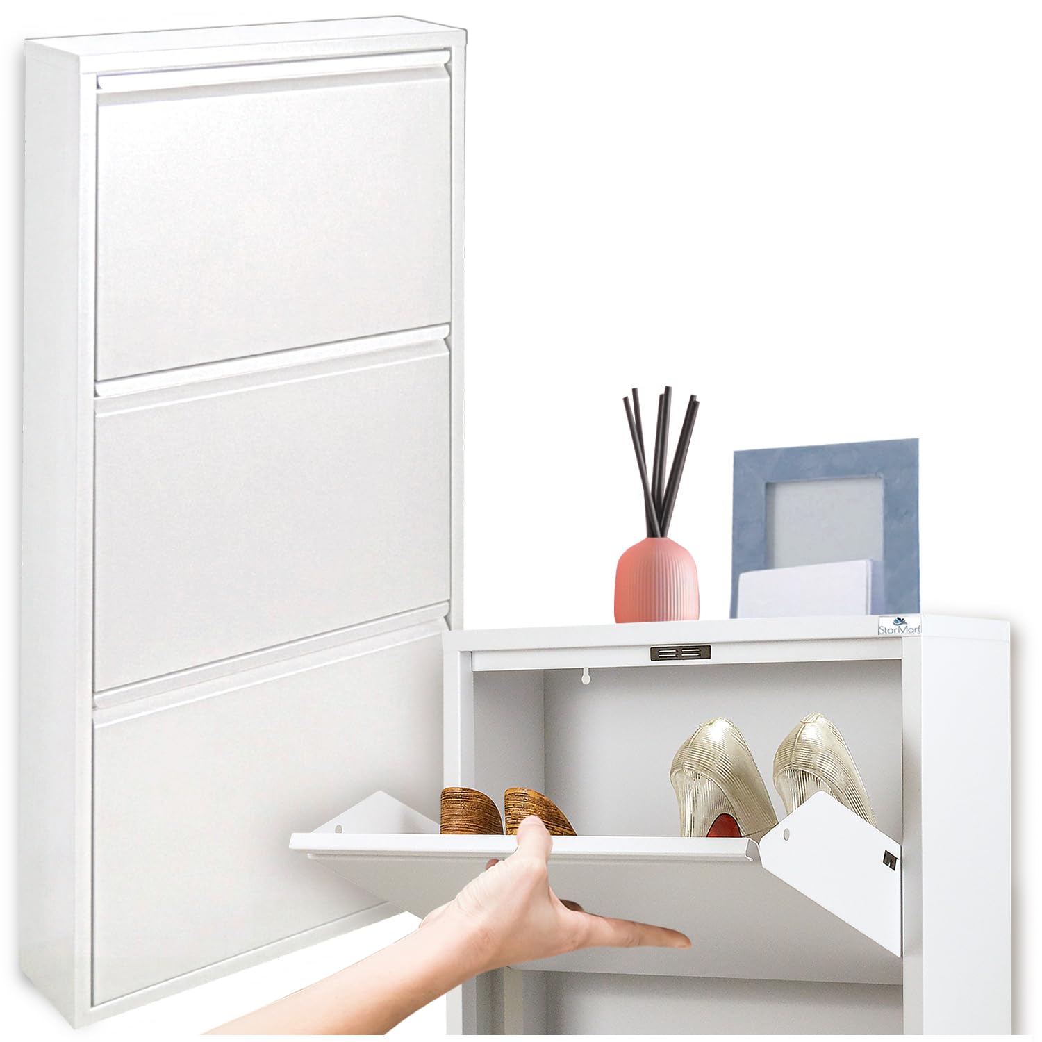 New Shoe Cabinet Space Saving Drawer White Italian Shoe