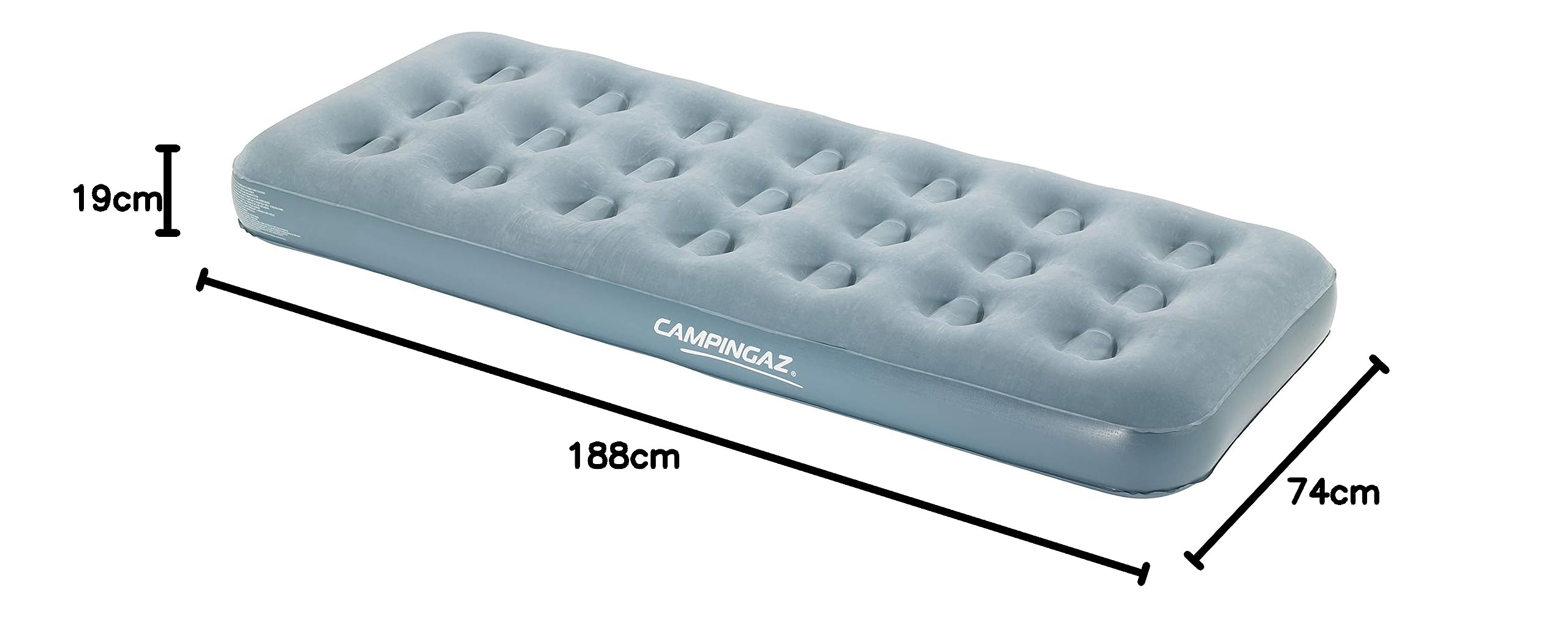Campingaz Luftbett Quickbed Single - Indoor/Outdoor Luftmatratze eine Person, Velours Gästebett, Komfort Einzelbett, Campingbett, Wandern, Trekking, Festivals, 188 x 74 x 19 cm, max. 148 kg