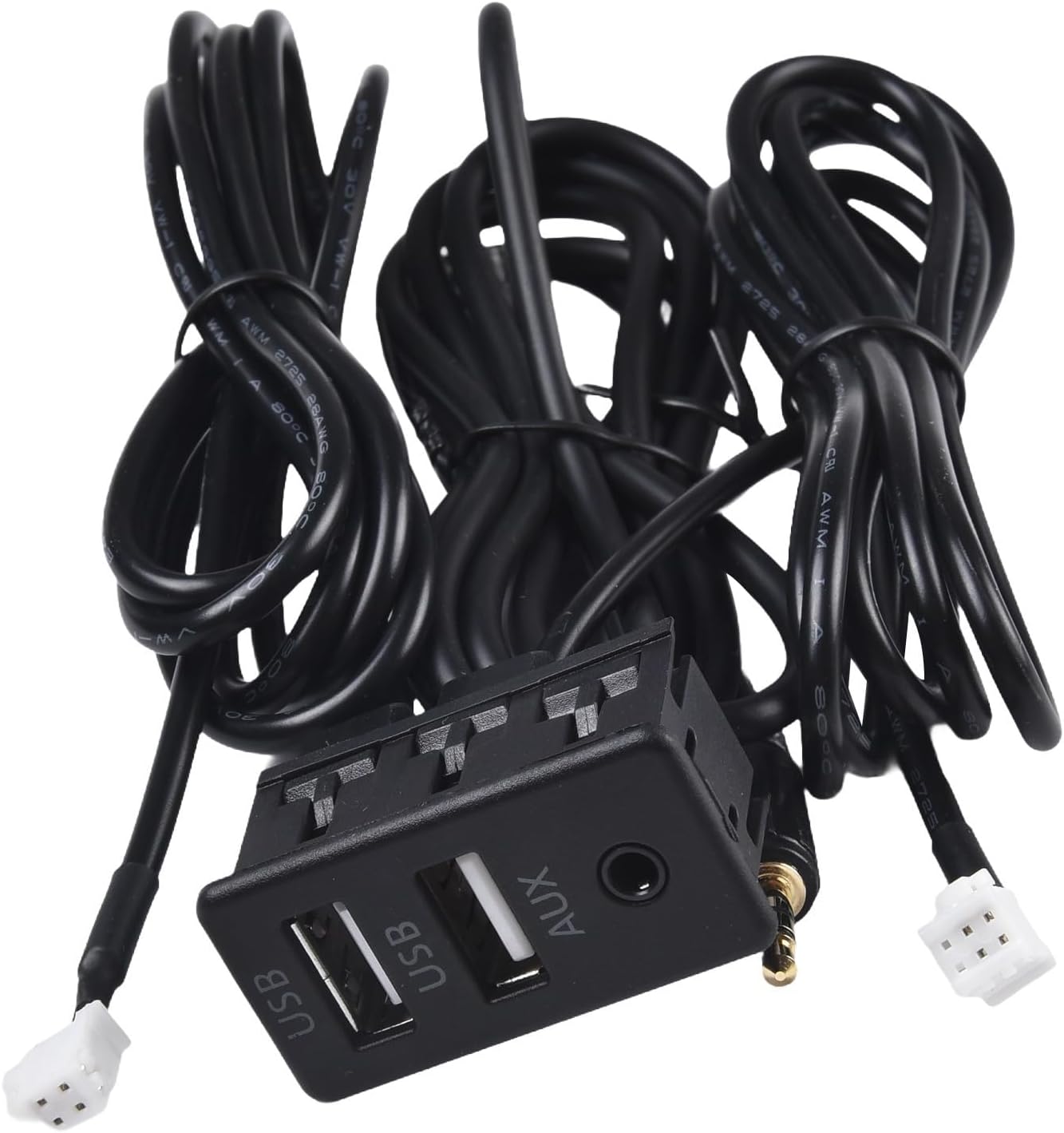 Car Dual USB and AUX Port Panel Interface Extension Cable with 4-Pin and 6-Pin Connectors, 145cm Length for Dashboard in Most Vehicles