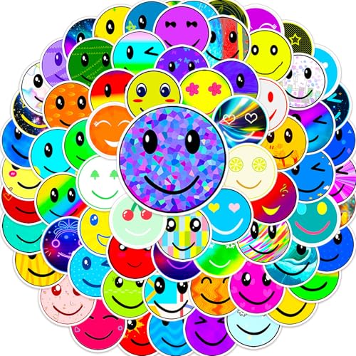 Autocollant Sourire 100Pcs Stickers Visage Souriant, Autocollants Recompense Enfant, Autocollant Vinyle Impermeable, Stickers pour Scrapbooking Journaling Carnet Enfant...