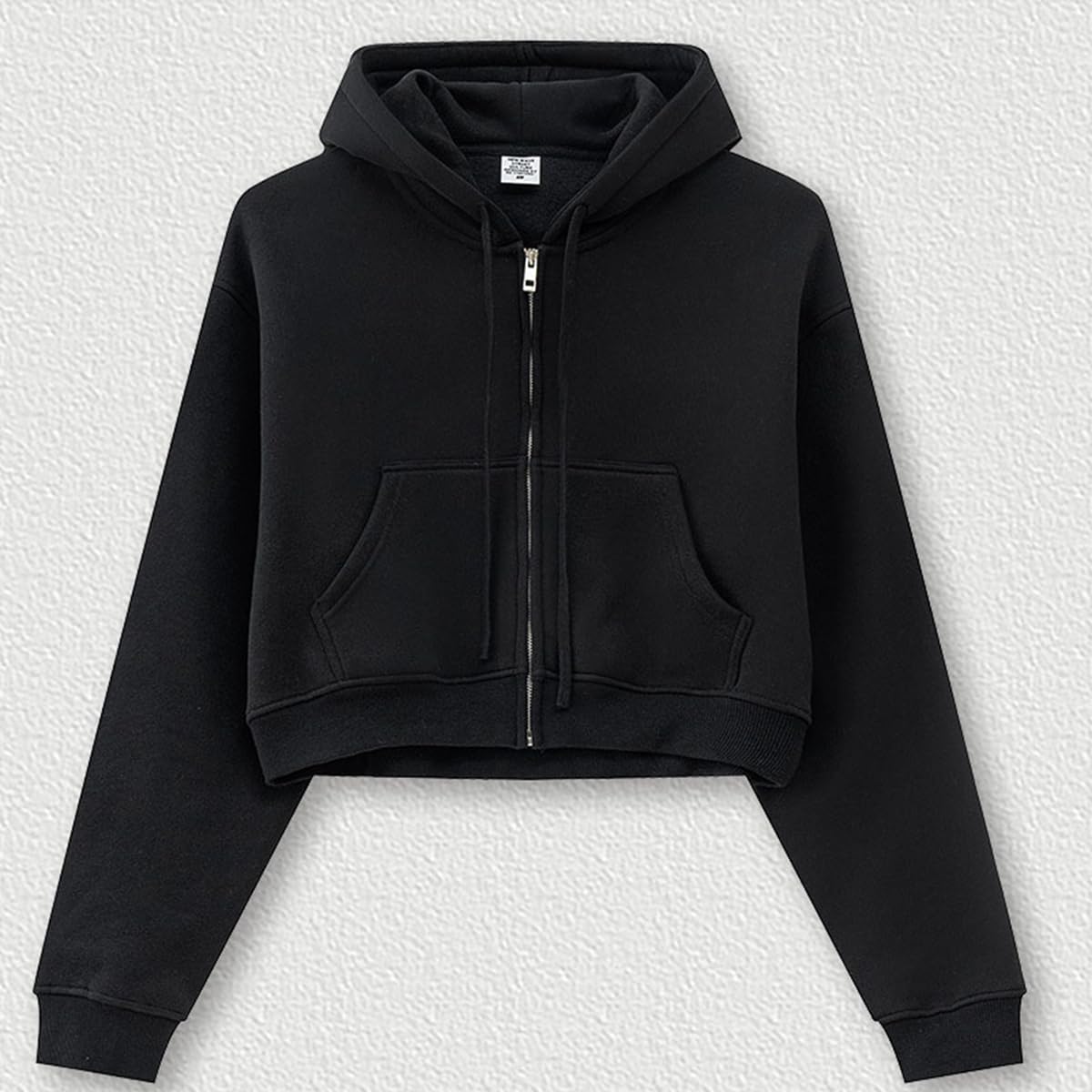 Damska bluza z kapturem Cropzip z polarową podszewką, krótka kurtka z kapturem oversize