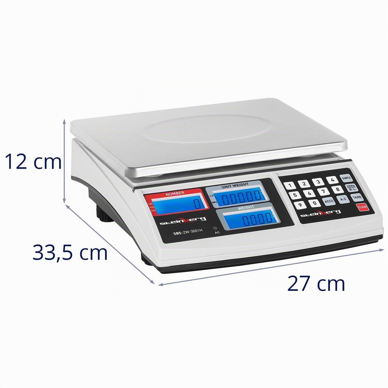 Steinberg Systems Balance Compteuse 30 kg / 1 g 21 x 27 cm 3 LCD Appareil de Comptage Pèse-Pièces Pesée Industrielle