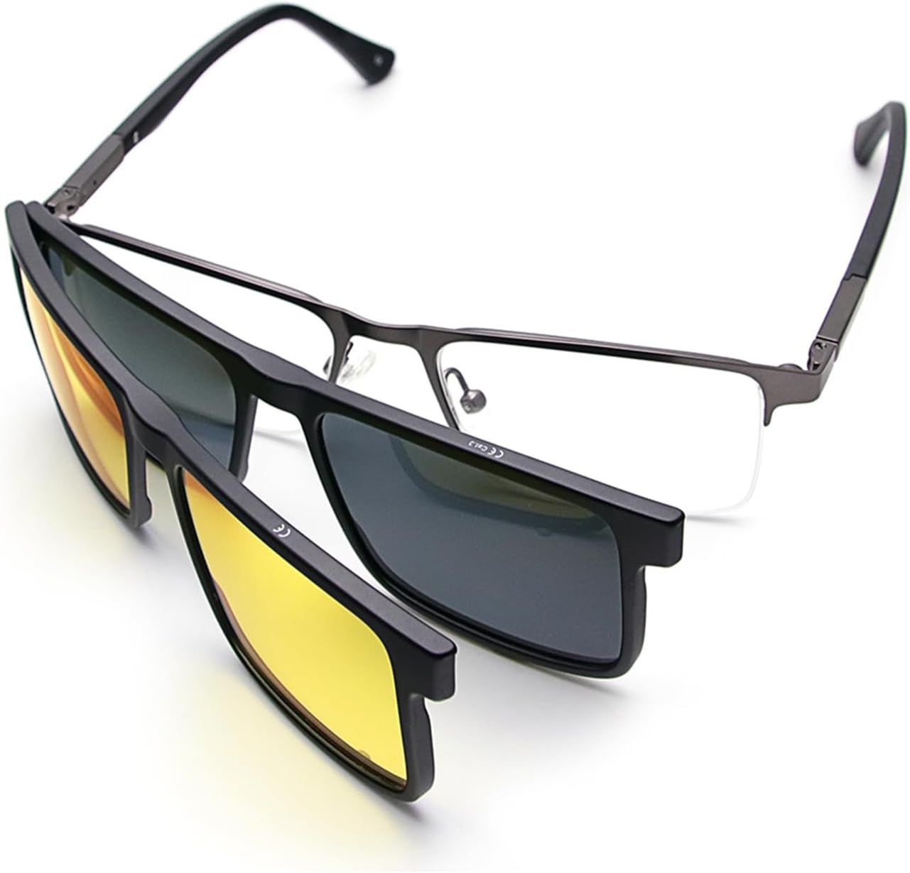 Bauhaus Magnetic Clip on Sunglasses for Men & Women Polarized UV Protection Retro Square Eyeglasses Fit Over Night Driving