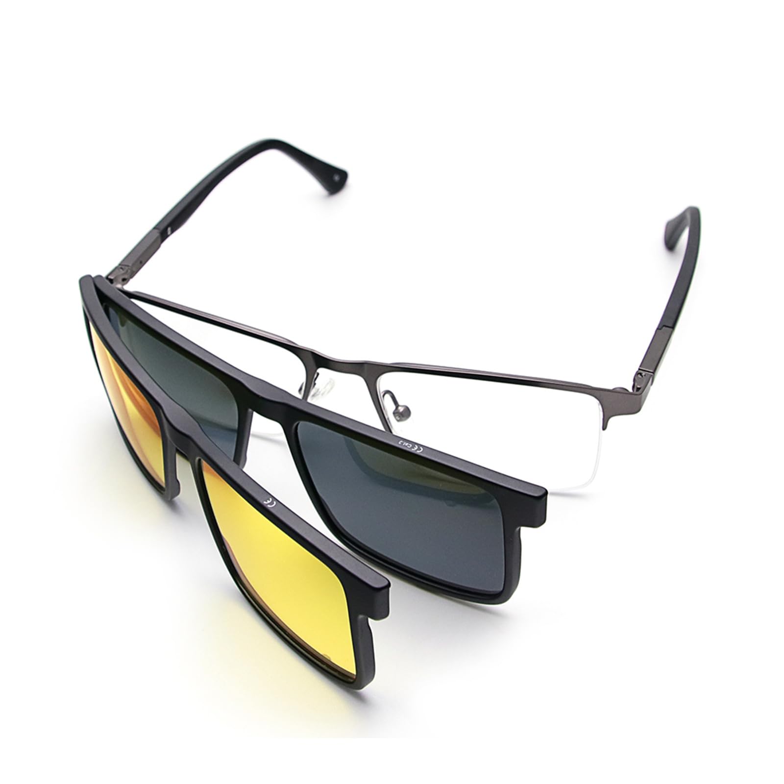 Bauhaus Magnetic Clip on Sunglasses for Men & Women Polarized UV Protection Retro Square Eyeglasses Fit Over Night Driving