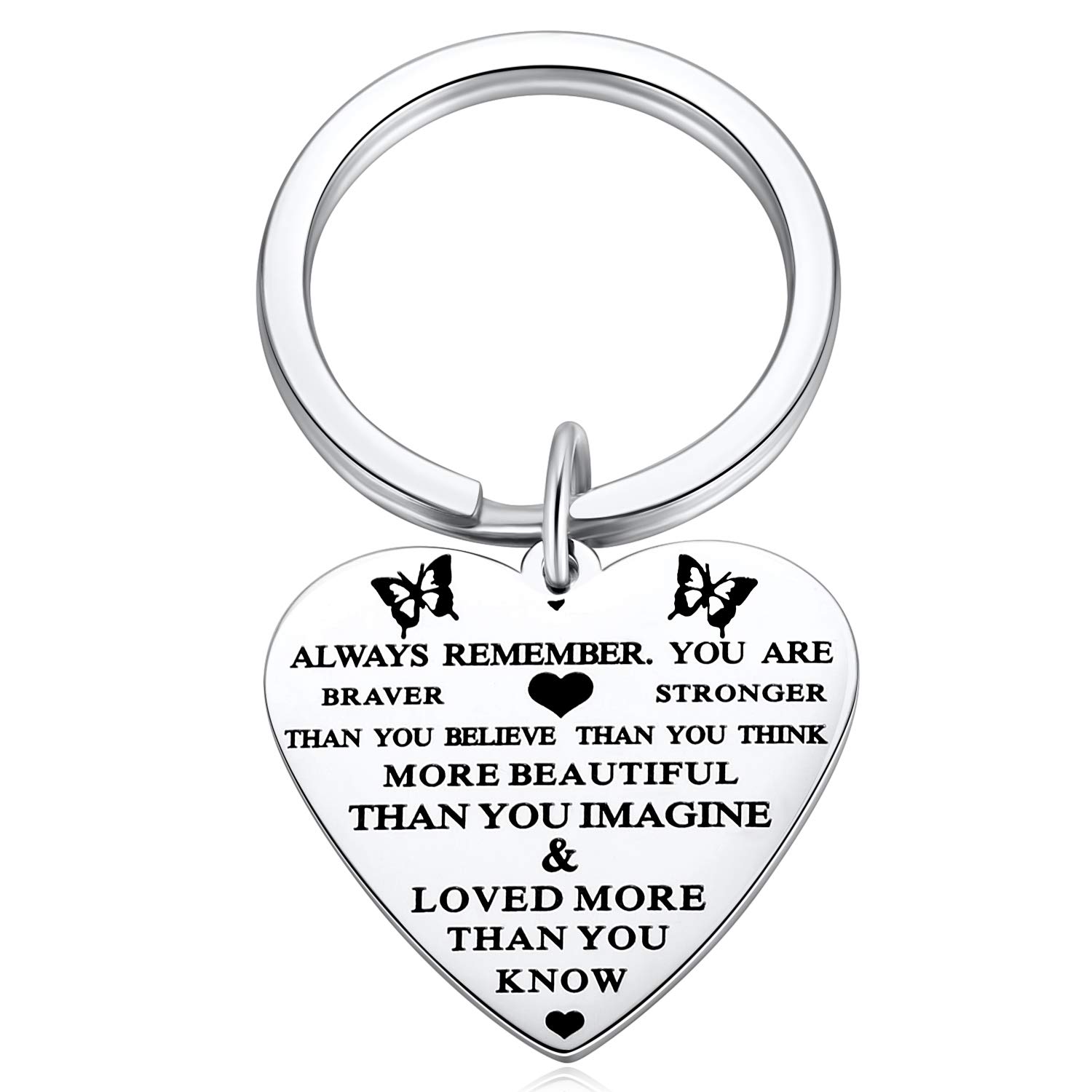 Always Remember You are Braver Than You Believe Butterfly Heart Keychain Inspirational Gifts