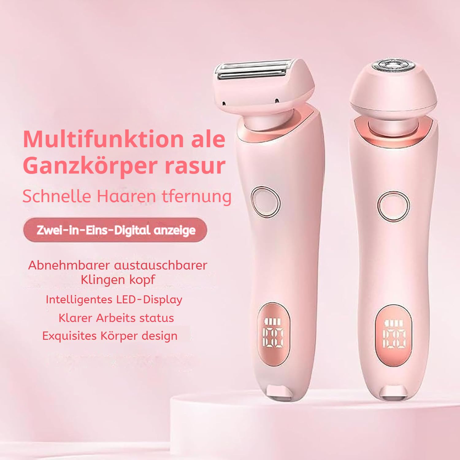 Sommer Starter Set, Haarentferner, Ipx7 Wasserdicht Kabelloser Rasierer, Intimrasierer FüR Frauen Mit Led-Anzeige FüR Gesicht Bikini Beine (Blau)