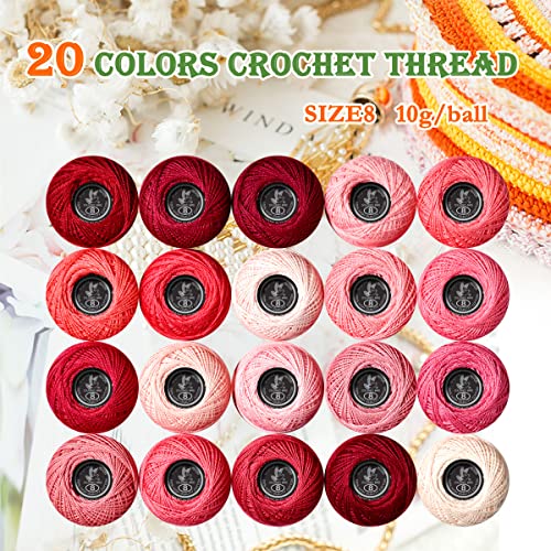 Image of Soft 20 Colors Classic Crochet Thread 20 Pack,100% Cotton (Rose-816-819)