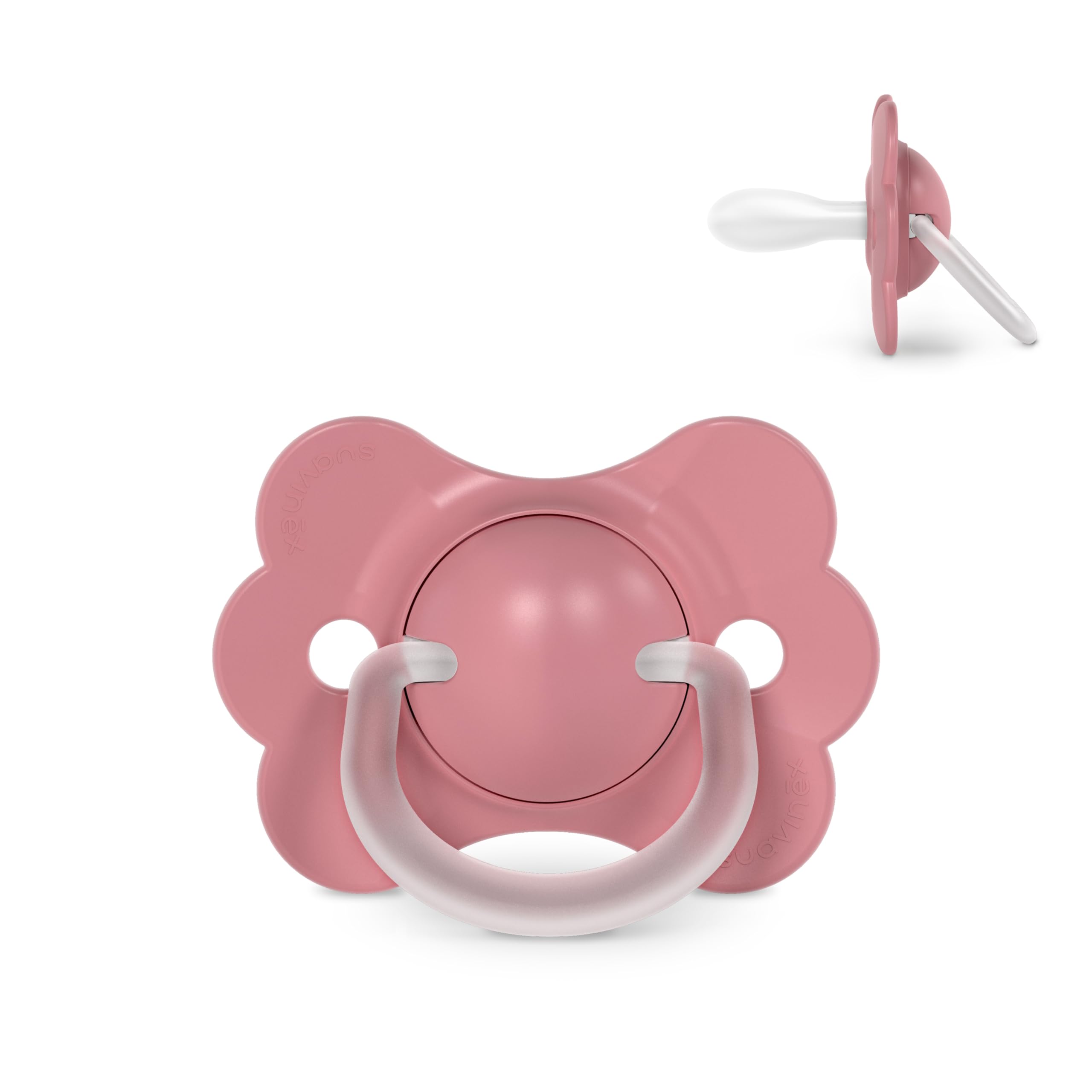 Suavinex, Chupete Bebés 6/18 Meses, con Tetina Fisiológica de Silicona SX Pro, Simétrica, Plana y Flexible, Respeta el Desarrollo Bucodental, con Anilla, Forma que Evita Rozaduras, Wonder Liso Rosa - 1