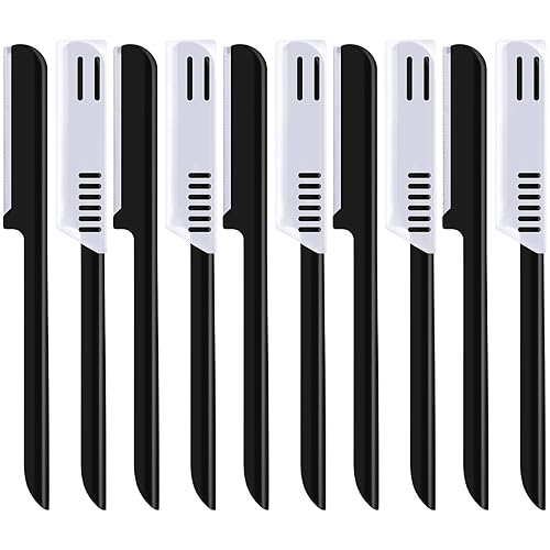 10 piezas de maquinilla de afeitar de cejas para mujer, afeitadora facial, moldeador de cejas, herramienta de modelado con cubierta (negro)