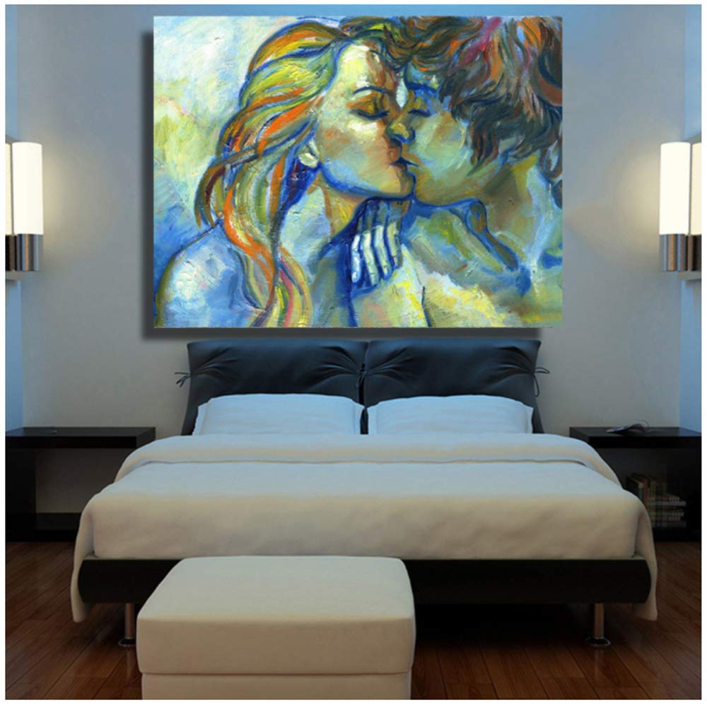 HYFBH Una giovane coppia innamorata Dolce bacio HD Tela Quadri dipinti ad olio Stampe Poster Immagini per pareti per la decorazione domestica Soggiorno 40x60cm (15.7 "x23.6) Con cornice