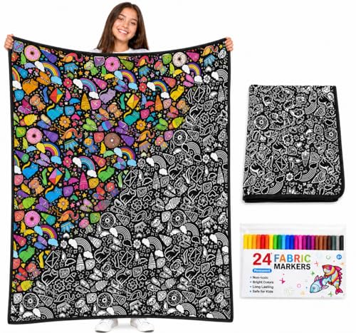 VEELU Kritzel Kuscheldecke zum Ausmalen für Erwachsene DIY Maldecke zum Bemalen mit Stiften Wiederverwendbare Coloring Blanket Decke zum Selbergestalten Kreative Geschenkidee (Stil 3)