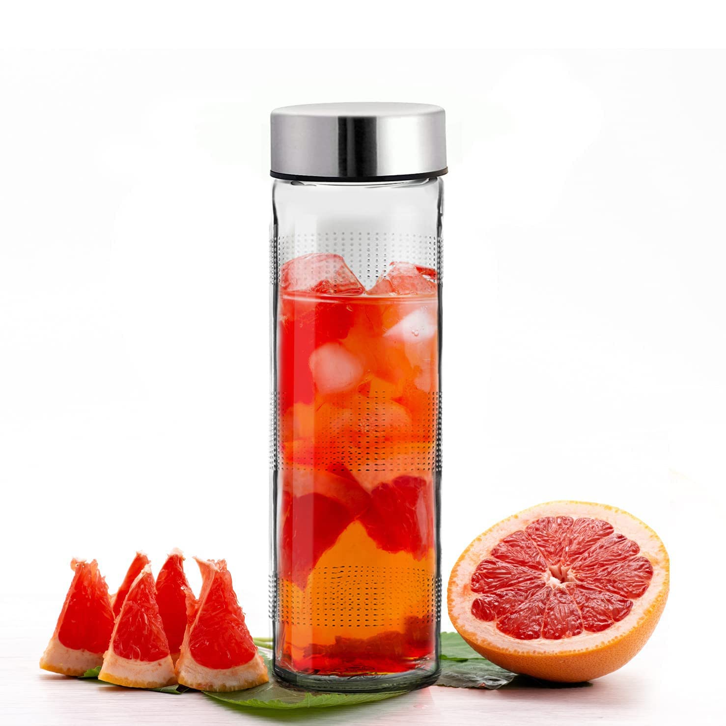 Vasukie Glass Water Bottles, Glass Fridge Water Bottle with Steel Cap, Wide mouth Leak proof & detox water bottle glass, water bottle for fridge, fridge bottle 750 ML (1 BOTTLE)