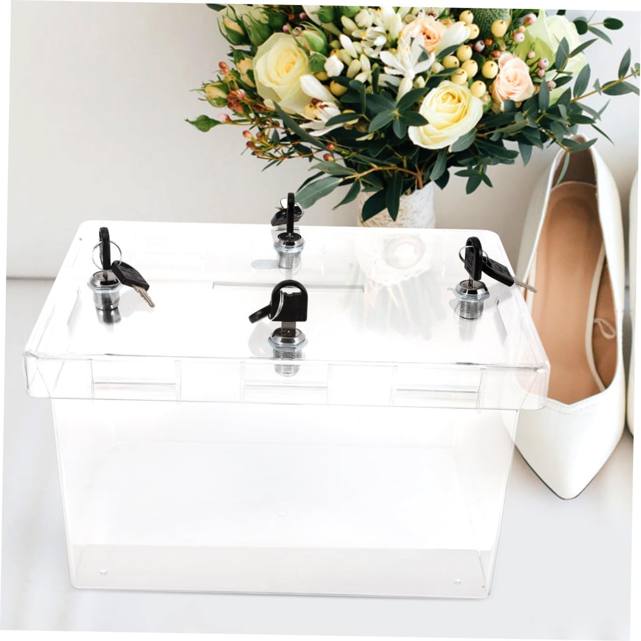 Wedding Shoes Hiding Box with Lockable Acrylic Card Box, Lock Storage for Wedding Party Supplies and Money Donations