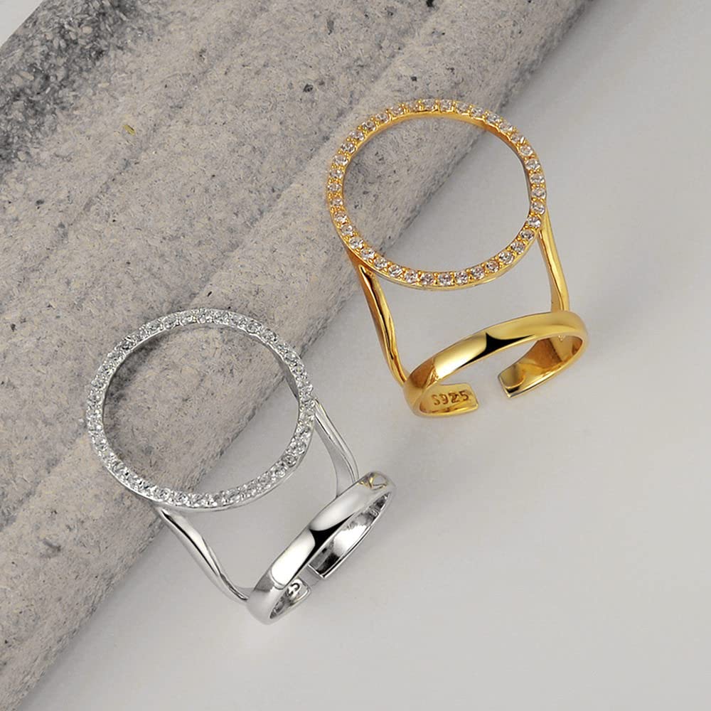 Anello In Argento 925 Da Donna,Anelli Regolabili Per Le Donne Scavano Rotondi In Argento Sterling 925 Con Zirconi Anelli Di Eternità Micropavimentati Fedi Nuziali Placcate Oro Anelli Di Promessa Pe